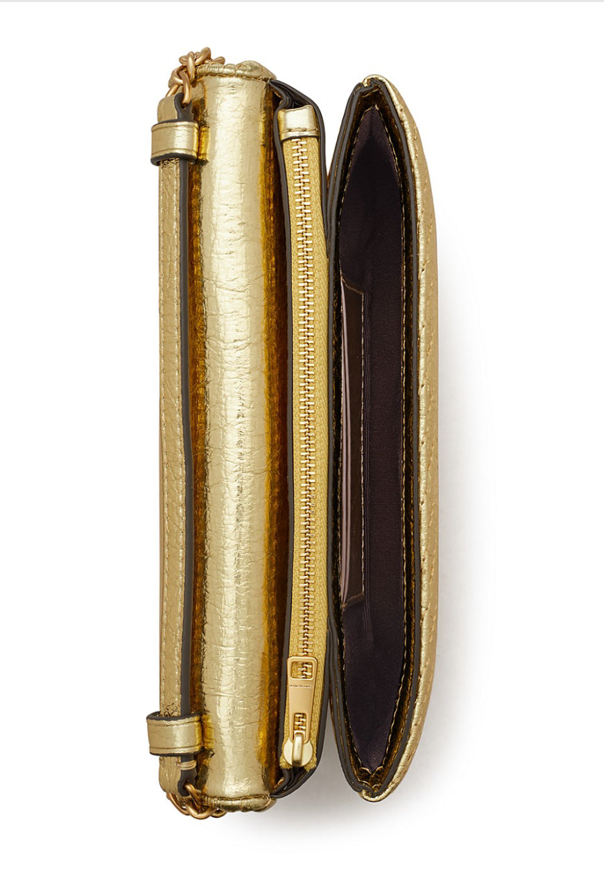 Kira Metallic Moto Quilted Leather Chain Wallet