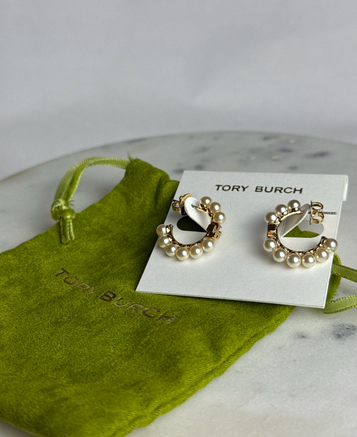 Tory Burch Logo Pearl Huggie