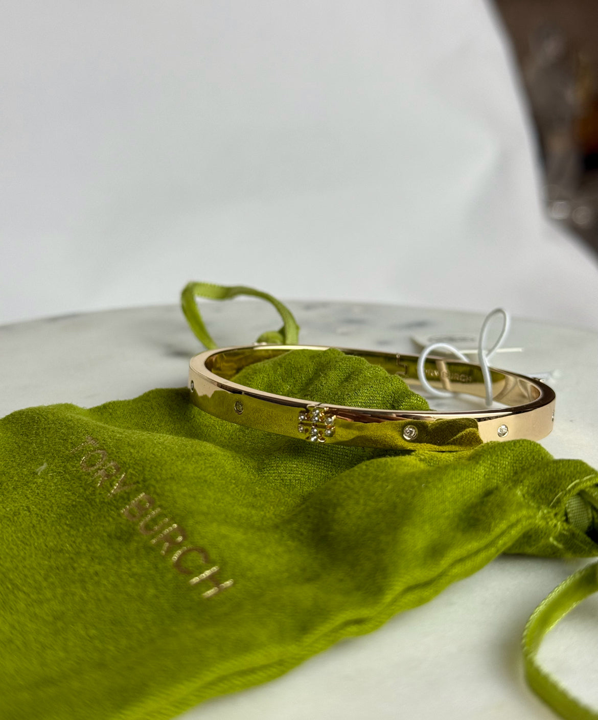 Tory Burch Pave Logo Hinge Bangle with crystals